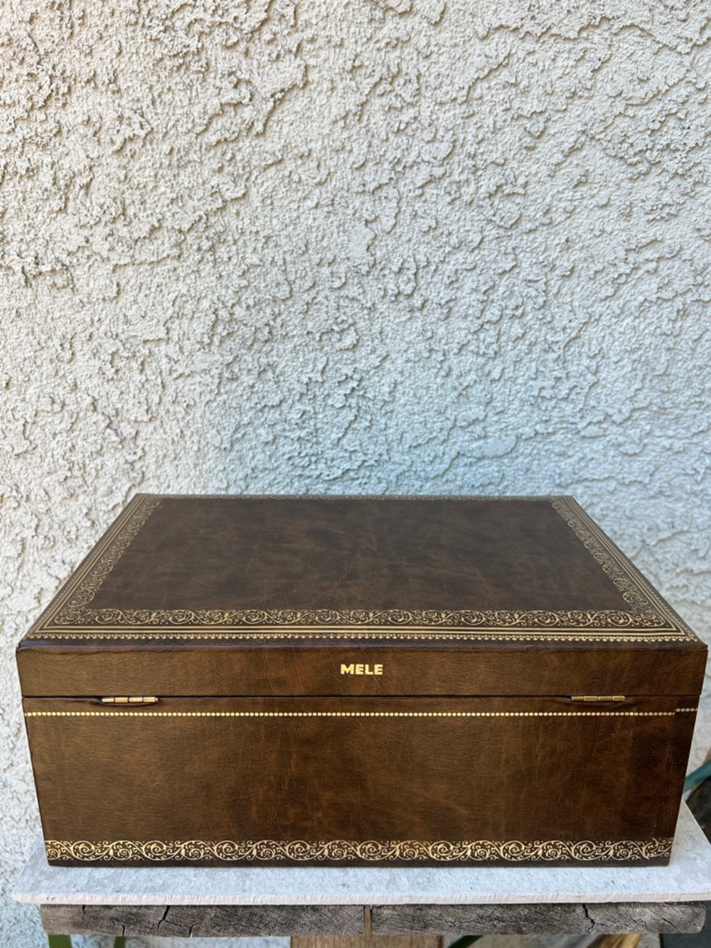 Vintage Mele Classic Brown Jewelry Box Storage Organizer Filigree Gold Accents - Picture 7 of 10